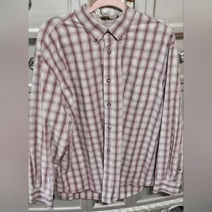 Mens Cabelas Legendary Quality Button Down XL Dress Casual Shirt Tan Red